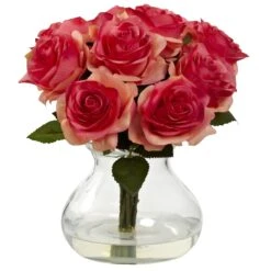 Rose Arrangement W/Vase 23 Rose Arrangement W/Vase -Artificial Flowers Sale artificial rose arrangement wvase nearly natural dark pink 558126