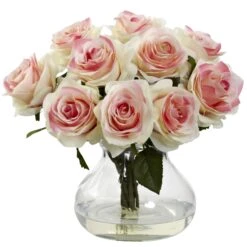 Rose Arrangement W/Vase 24 Rose Arrangement W/Vase -Artificial Flowers Sale artificial rose arrangement wvase nearly natural light pink 244556