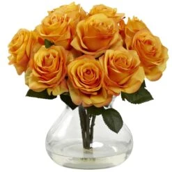 Rose Arrangement W/Vase 25 Rose Arrangement W/Vase -Artificial Flowers Sale artificial rose arrangement wvase nearly natural orange yellow 810022