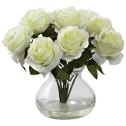 Rose Arrangement W/Vase 29 Rose Arrangement W/Vase -Artificial Flowers Sale artificial rose arrangement wvase nearly natural white 360480