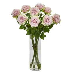 Rose Artificial Arrangement In Cylinder Vase -Artificial Flowers Sale artificial rose artificial arrangement in cylinder vase nearly natural light pink 741508