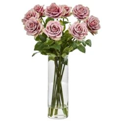 Rose Artificial Arrangement In Cylinder Vase -Artificial Flowers Sale artificial rose artificial arrangement in cylinder vase nearly natural mauve 492457