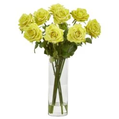 Rose Artificial Arrangement In Cylinder Vase -Artificial Flowers Sale artificial rose artificial arrangement in cylinder vase nearly natural yellow 410493