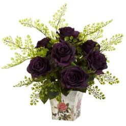 Rose & Maiden Hair W/Floral Planter 13 Rose & Maiden Hair W/Floral Planter -Artificial Flowers Sale artificial rose maiden hair wfloral planter nearly natural purple elegance 800715