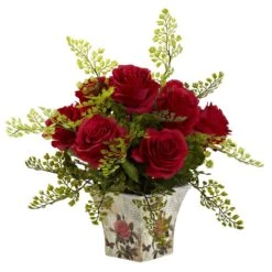 Rose & Maiden Hair W/Floral Planter 15 Rose & Maiden Hair W/Floral Planter -Artificial Flowers Sale artificial rose maiden hair wfloral planter nearly natural red 154607