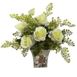 Rose & Maiden Hair W/Floral Planter 16 Rose & Maiden Hair W/Floral Planter -Artificial Flowers Sale artificial rose maiden hair wfloral planter nearly natural white 469357