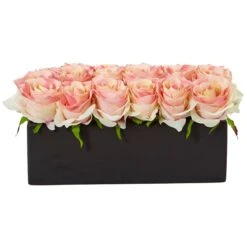Roses In Rectangular Planter -Artificial Flowers Sale artificial roses in rectangular planter nearly natural light pink 597316
