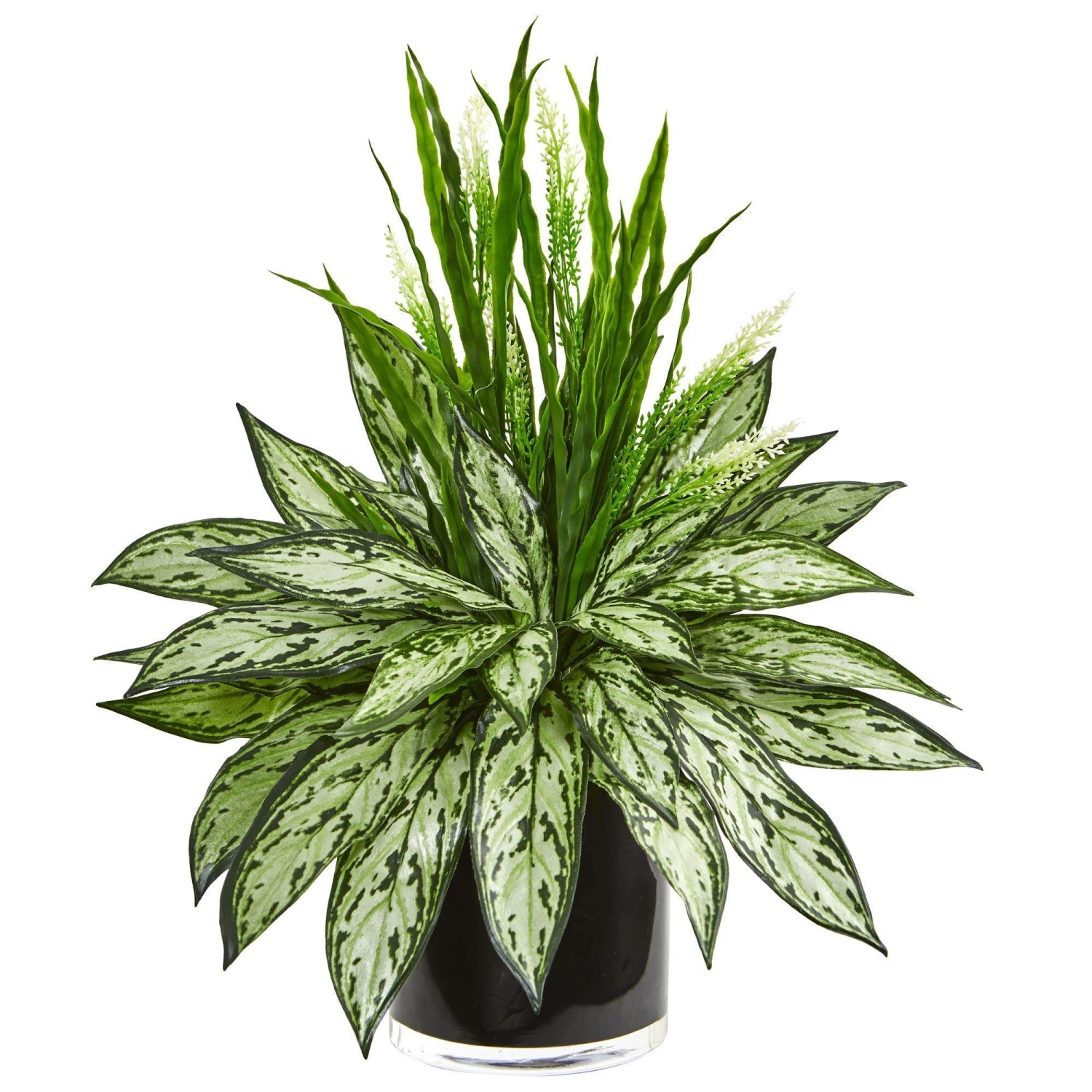 Silver Queen And Grass Artificial Plant In Black Vase 3 Silver Queen And Grass Artificial Plant In Black Vase