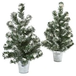 Snowy Pine Christmas Tree With Tin (Set Of 2)
