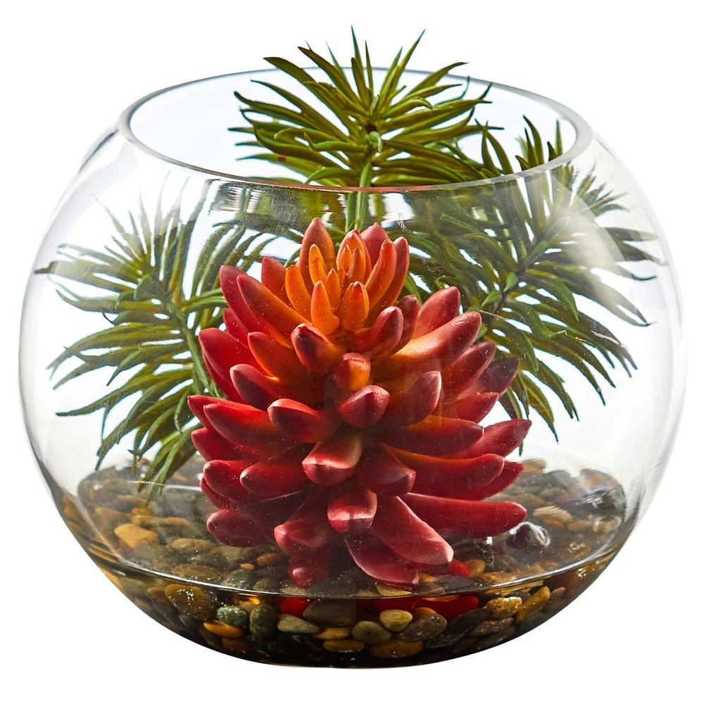 Succulent Artificial Plant In Round Vase 3 Succulent Artificial Plant In Round Vase