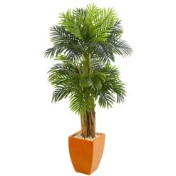 Triple Areca Palm Artificial Tree In Orange Planter