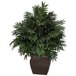 Triple Bamboo Palm W/Decorative Planter Silk Plant