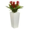 Triple Bromeliad Artificial Plant In White Tower Planter -Artificial Flowers Sale artificial triple bromeliad artificial plant in white tower planter nearly natural red 676025