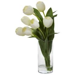 Tulip Artificial Arrangement In Cylinder Vase -Artificial Flowers Sale artificial tulip artificial arrangement in cylinder vase nearly natural white 436013