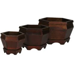 Wooden Hexagon Decorative Planter (Set Of 3)